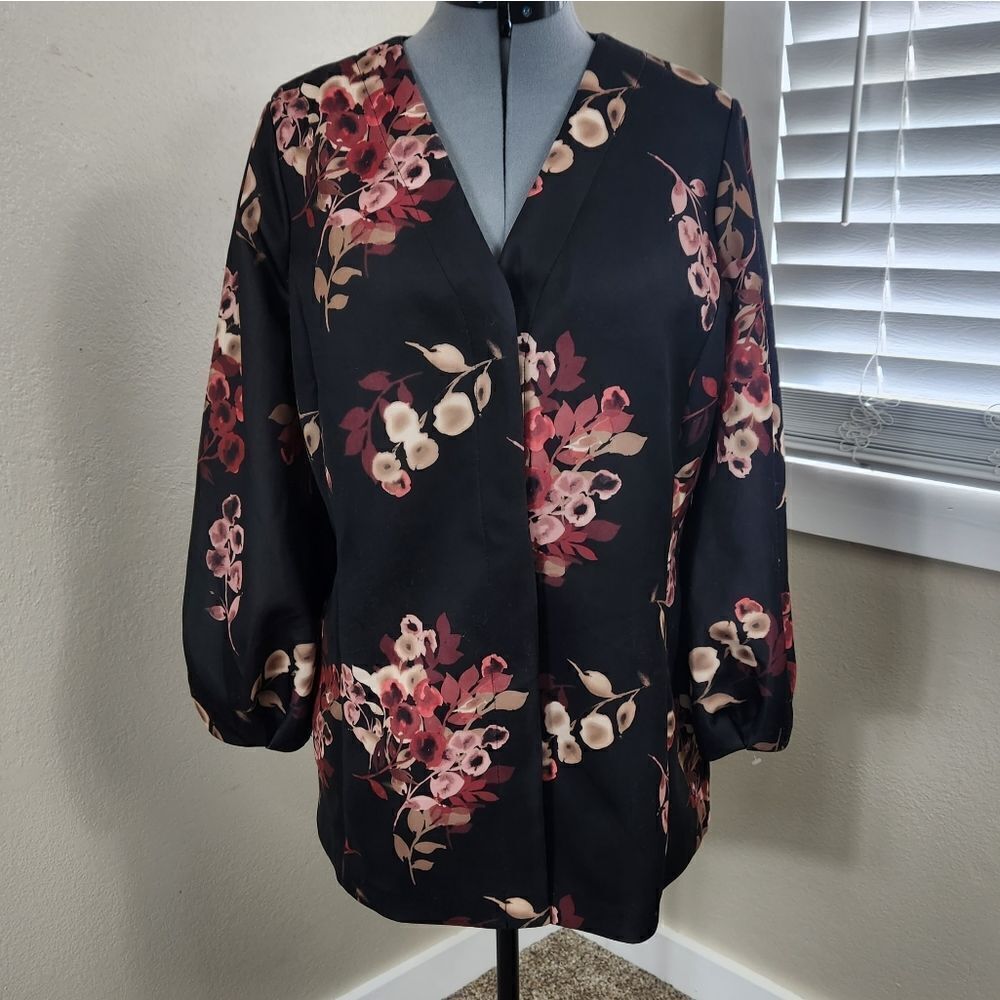 Alfani Black Scuba Collarless Floral Blazer Jacket Size L